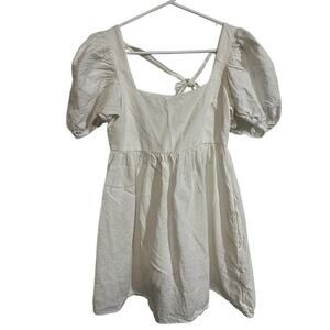 Altar’d State White Puff Sleeve Mini Dress XS Cottagecore Babydoll